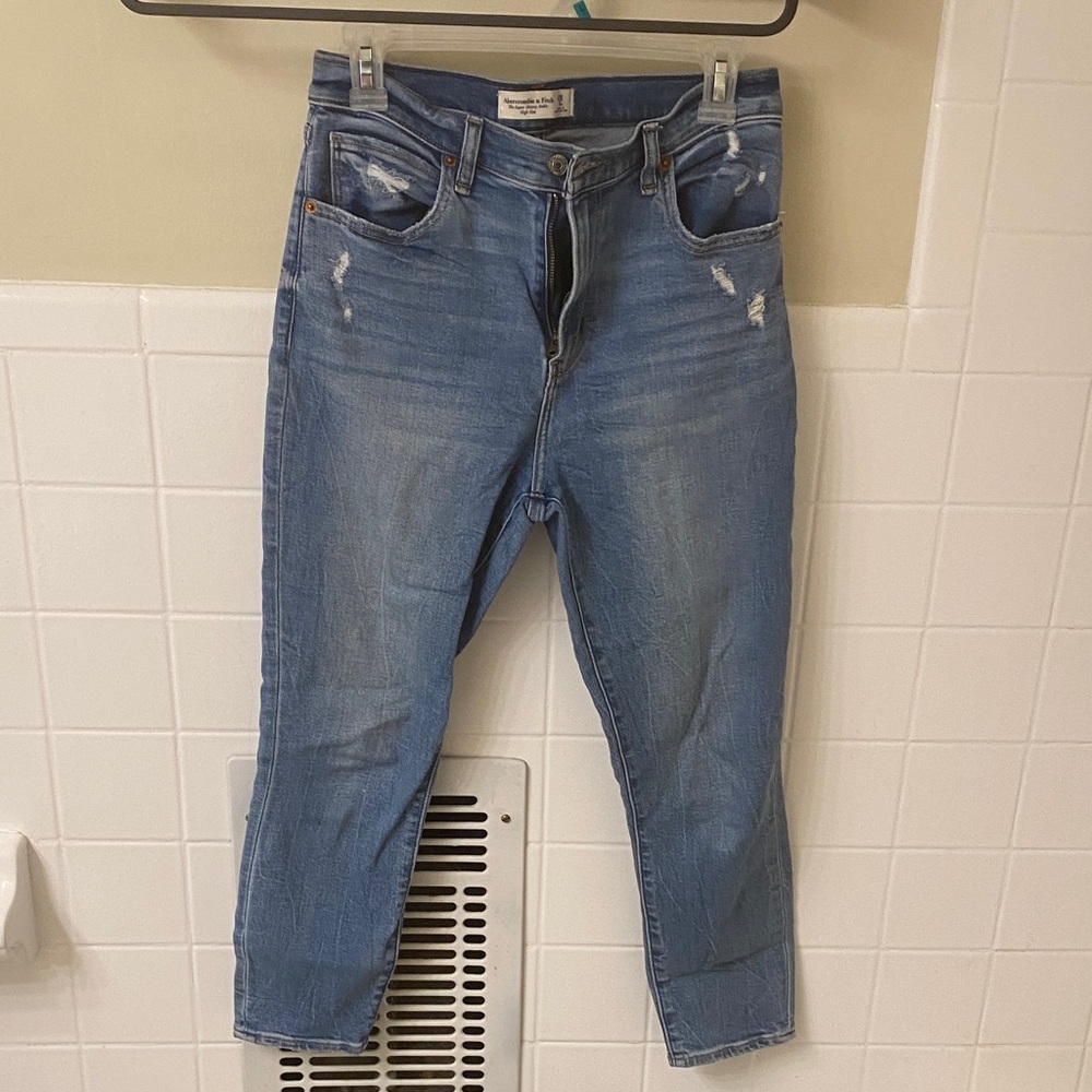 Abercrombie & Fitch Distressed Blue Ankle Jeans